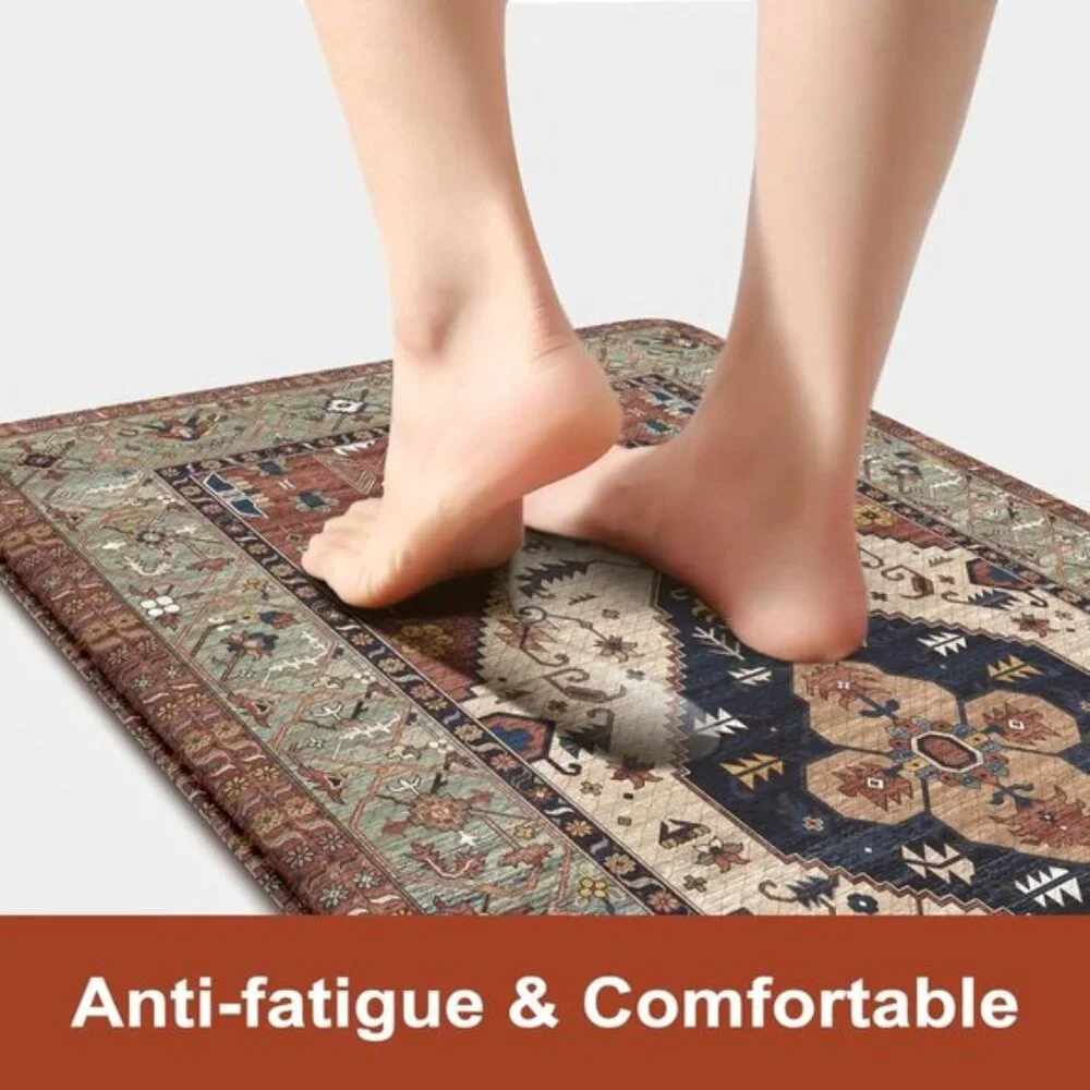 New Set of 2 Red Farmhouse Kitchen Mat, Anti-Fatigue, Cushioned, Non-Slip Mats
